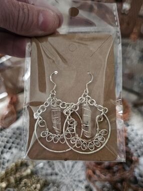 Silver Wire-Wrapped Hoop Dangle Earrings - Silver